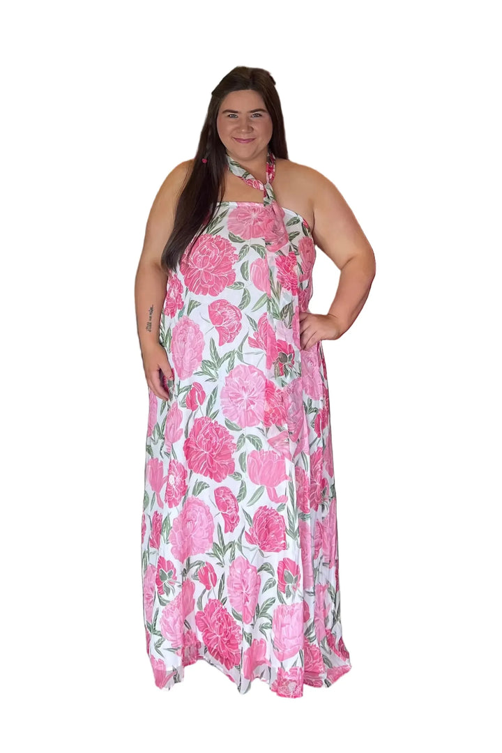 Floral Strapless Maxi Dress with Convertible Tie by TCEC