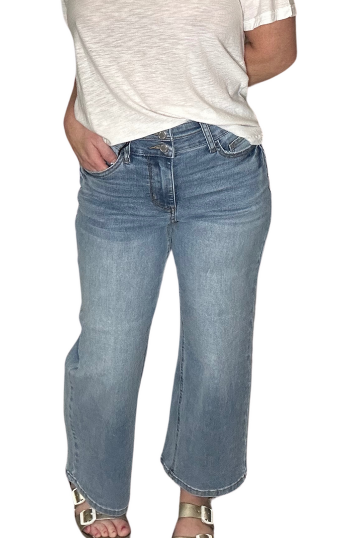 Judy Blue - High Waist Double Waistband Cropped Wide Leg Jeans - Vintage Dragonfly Boutique