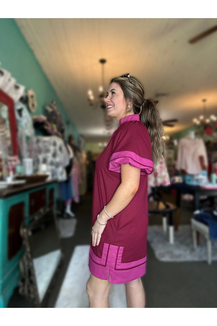 Entro Maroon Dress with Mauve Rose Accents