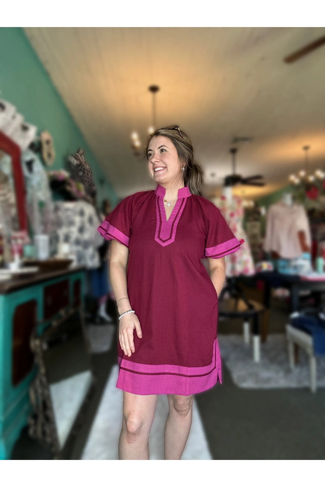 Entro Maroon Dress with Mauve Rose Accents