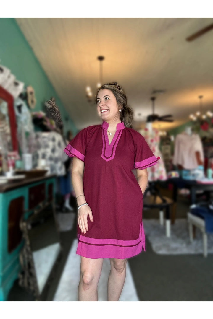 Entro Maroon Dress with Mauve Rose Accents
