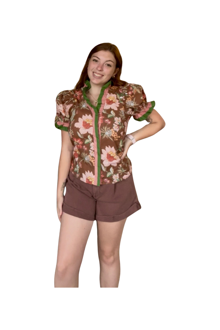 Entro Brown & Pink Floral Mix Print Top - Vintage Dragonfly Boutique