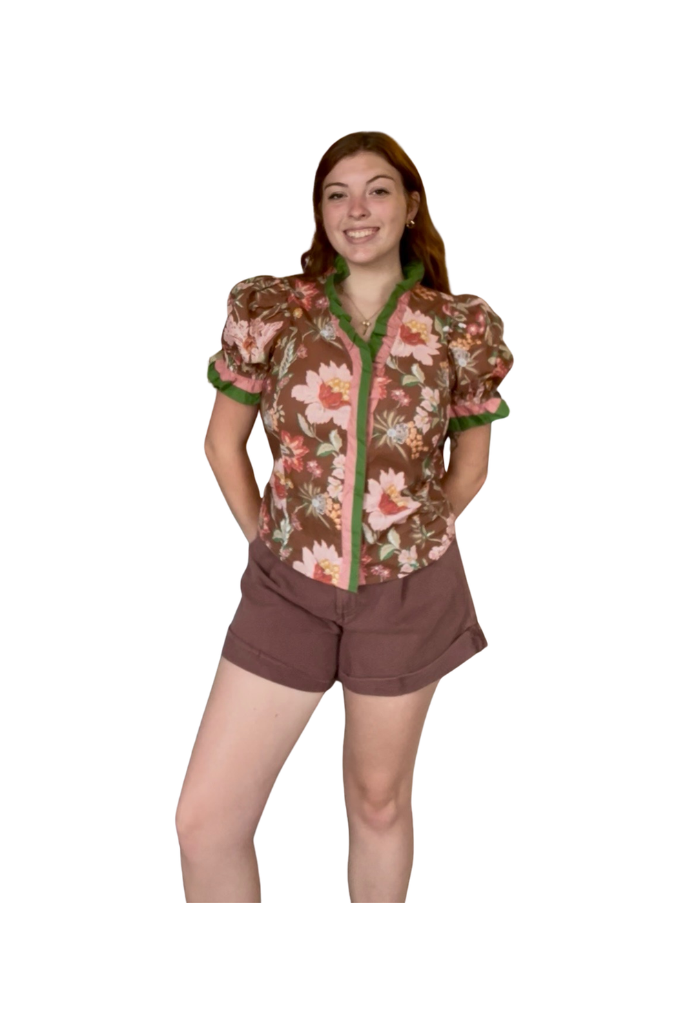 Entro Brown & Pink Floral Mix Print Top - Vintage Dragonfly Boutique