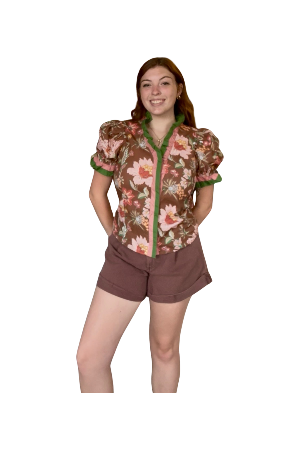 Entro Brown & Pink Floral Mix Print Top - Vintage Dragonfly Boutique