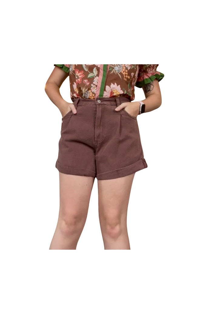 Dusty Cocoa Pleated Shorts - Vintage Dragonfly Boutique