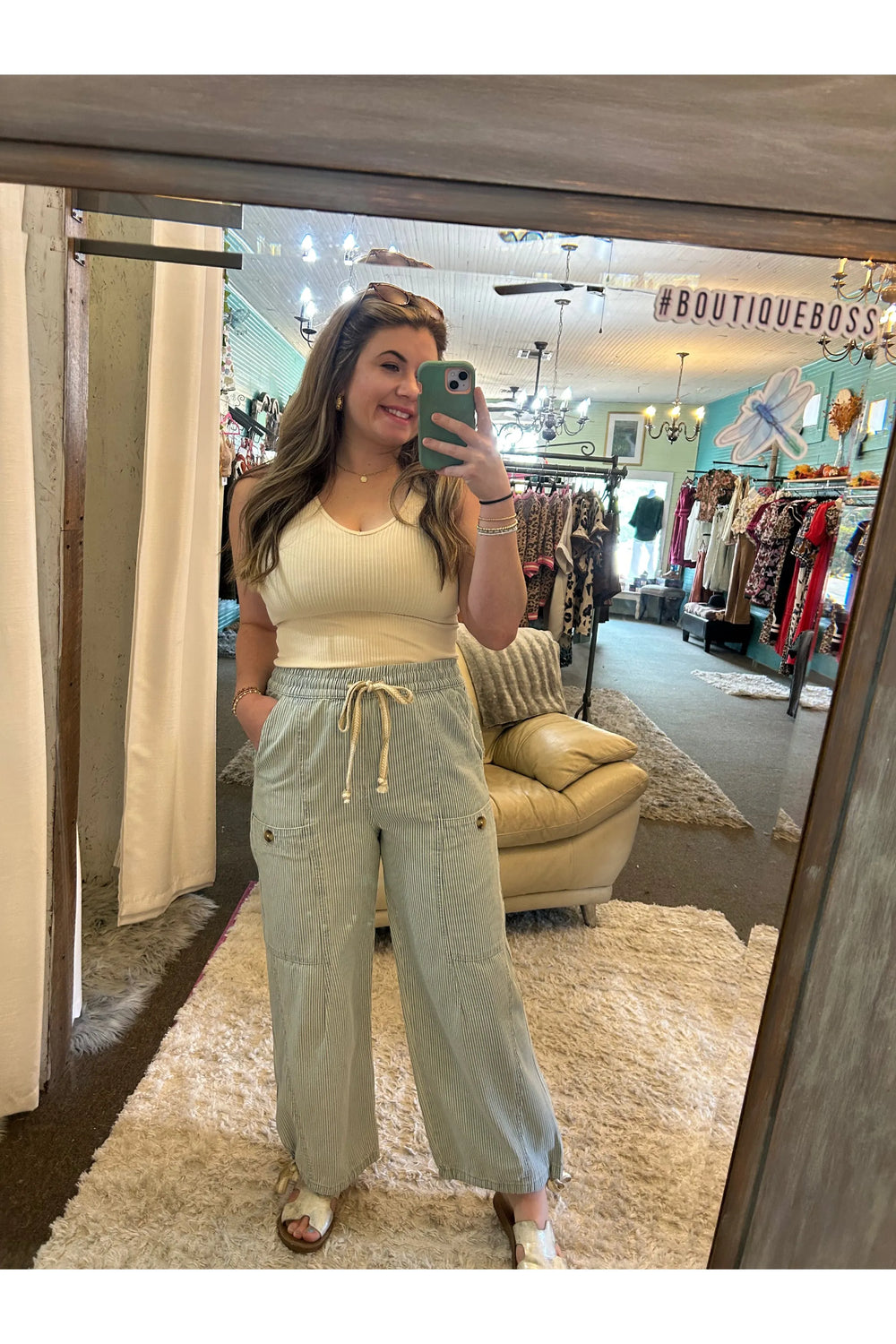 Aaron & Amber Lily Pull-On Cotton Pants with Drawstring Trim - Vintage Dragonfly Boutique