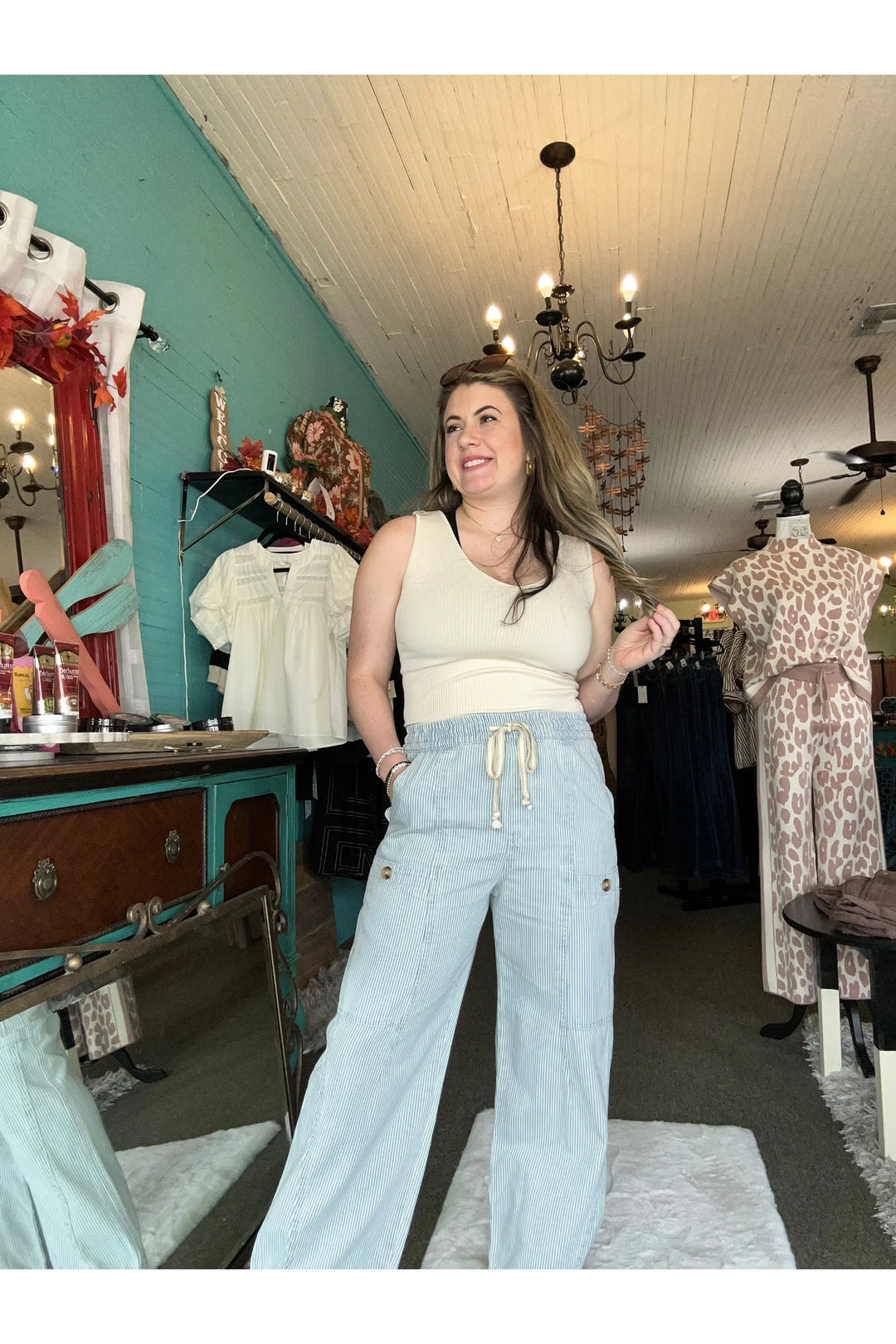 Aaron & Amber Lily Pull-On Cotton Pants with Drawstring Trim - Vintage Dragonfly Boutique