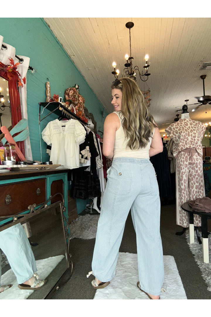 Aaron & Amber Lily Pull-On Cotton Pants with Drawstring Trim - Vintage Dragonfly Boutique