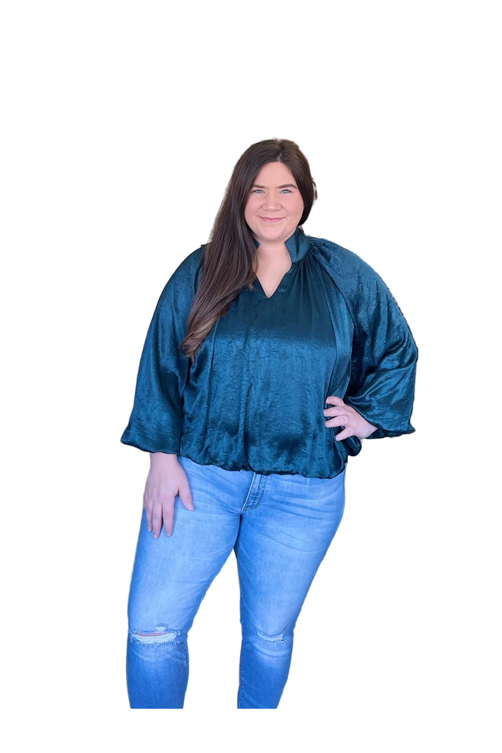 Chic Entro Hunter Green Bubble Hem Blouse