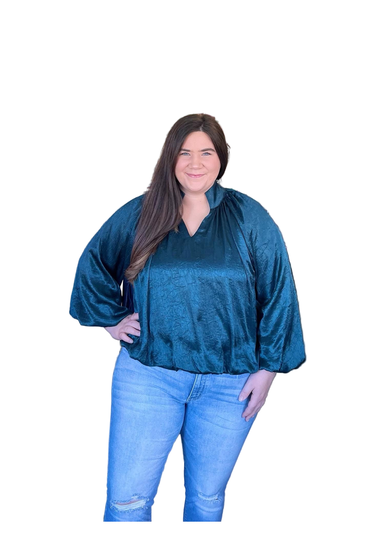 Chic Entro Hunter Green Bubble Hem Blouse
