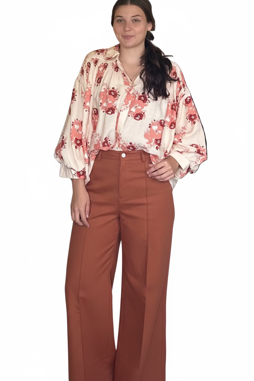 Entro Cream Floral Button-Down Blouse | Women’s Fall Top - Vintage Dragonfly Boutique