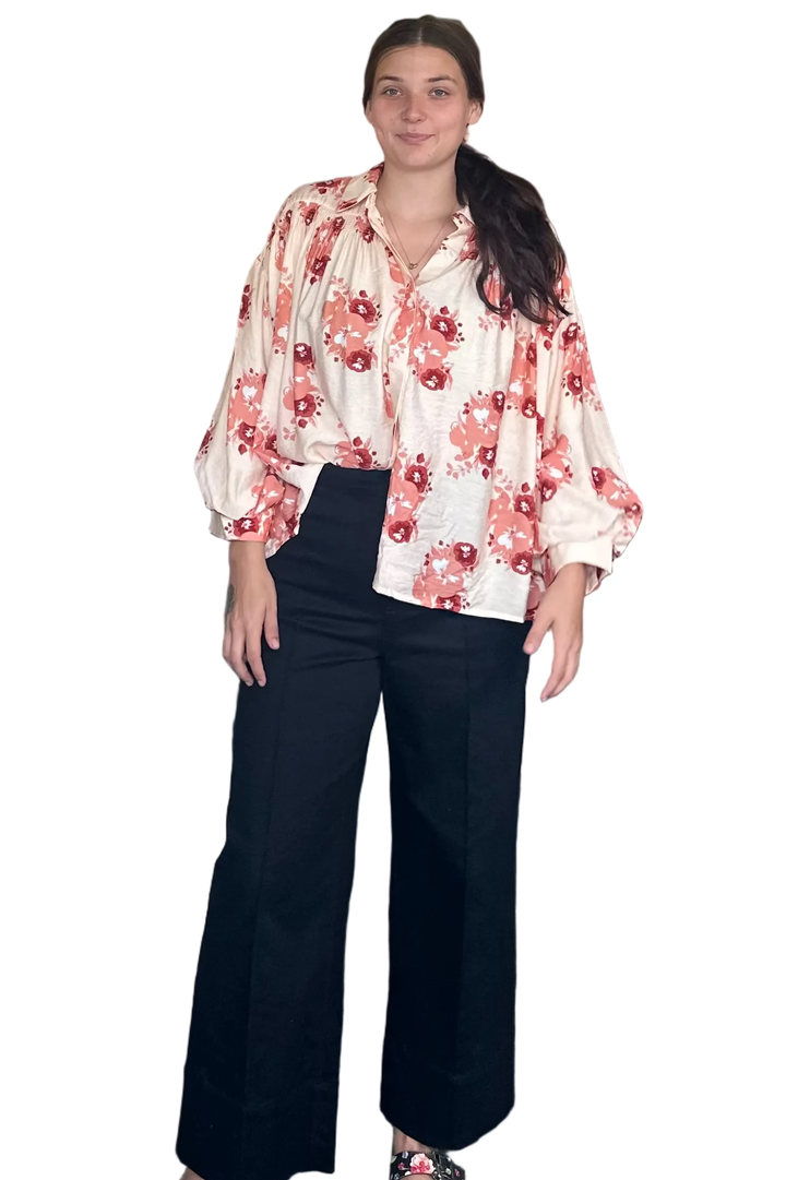Entro Cream Floral Button-Down Blouse | Women’s Fall Top - Vintage Dragonfly Boutique