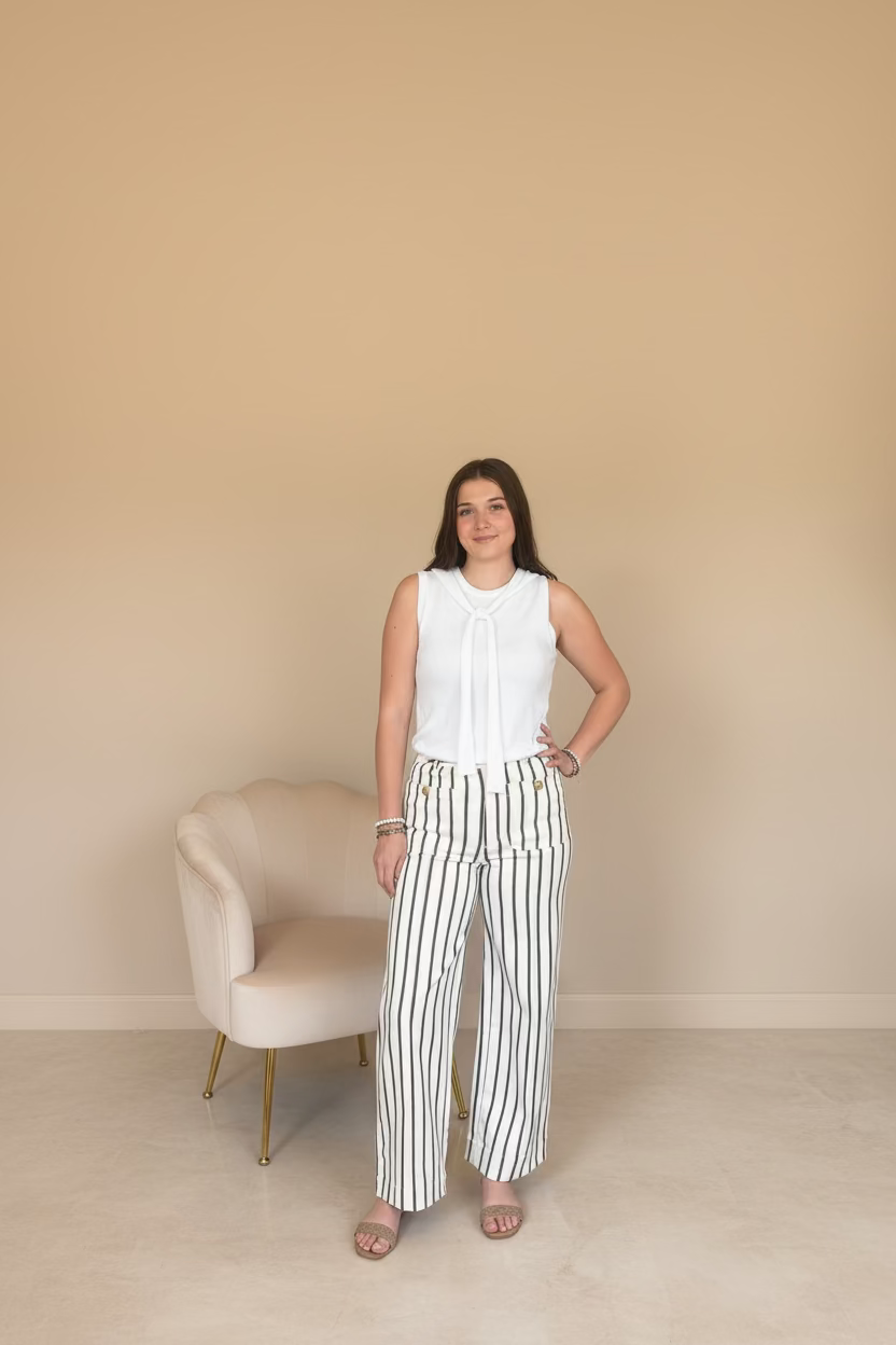 Entro Brown Stripe Wide Leg Pants | High Waist Cream &amp; Brown Fall Trousers - Vintage Dragonfly Boutique