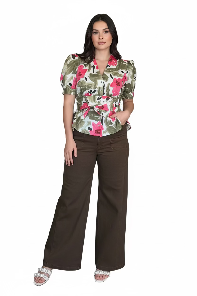 Entro Wide Leg Pants – Olive & Brown | Women’s Fall Pants - Vintage Dragonfly Boutique