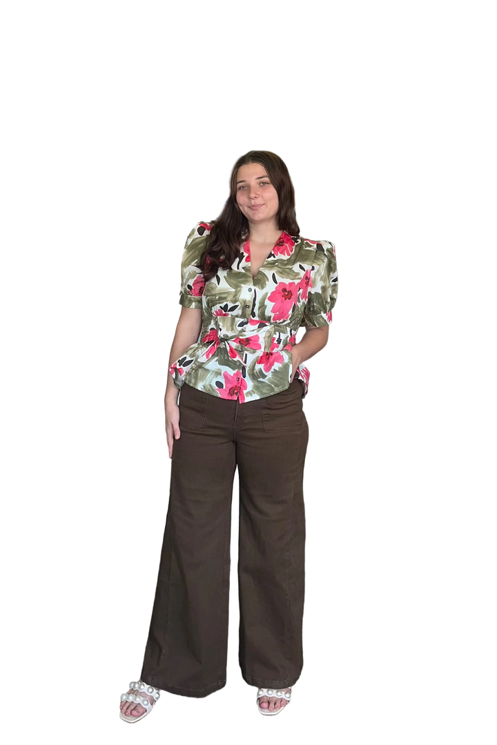 Entro Wide Leg Pants – Olive &amp; Brown | Women’s Fall Pants
