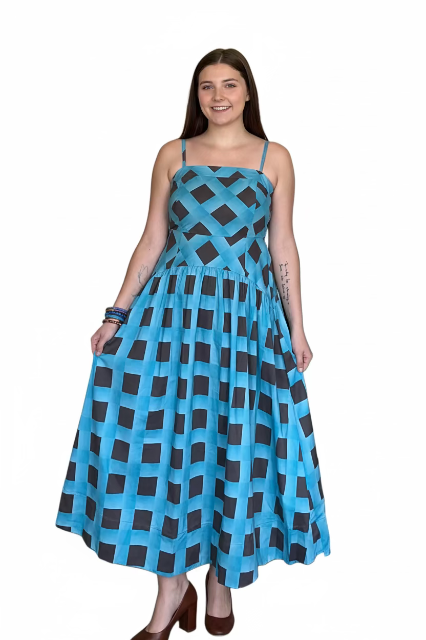Entro Blue Geometric Midi Dress - Vintage Dragonfly Boutique