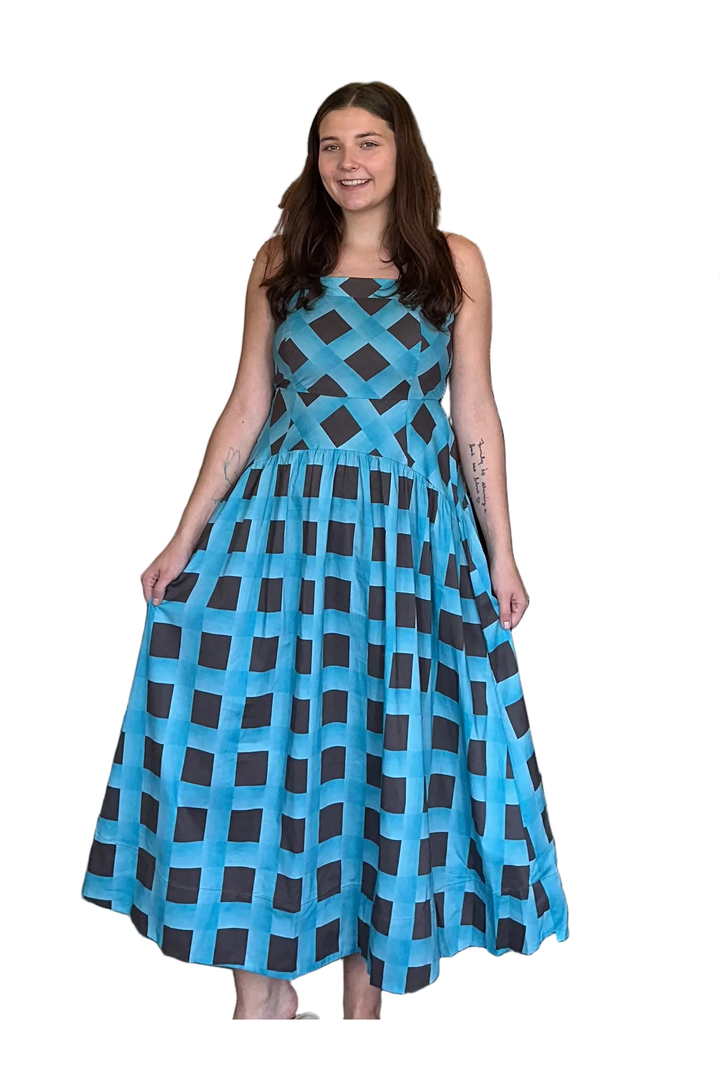 Entro Blue Geometric Midi Dress