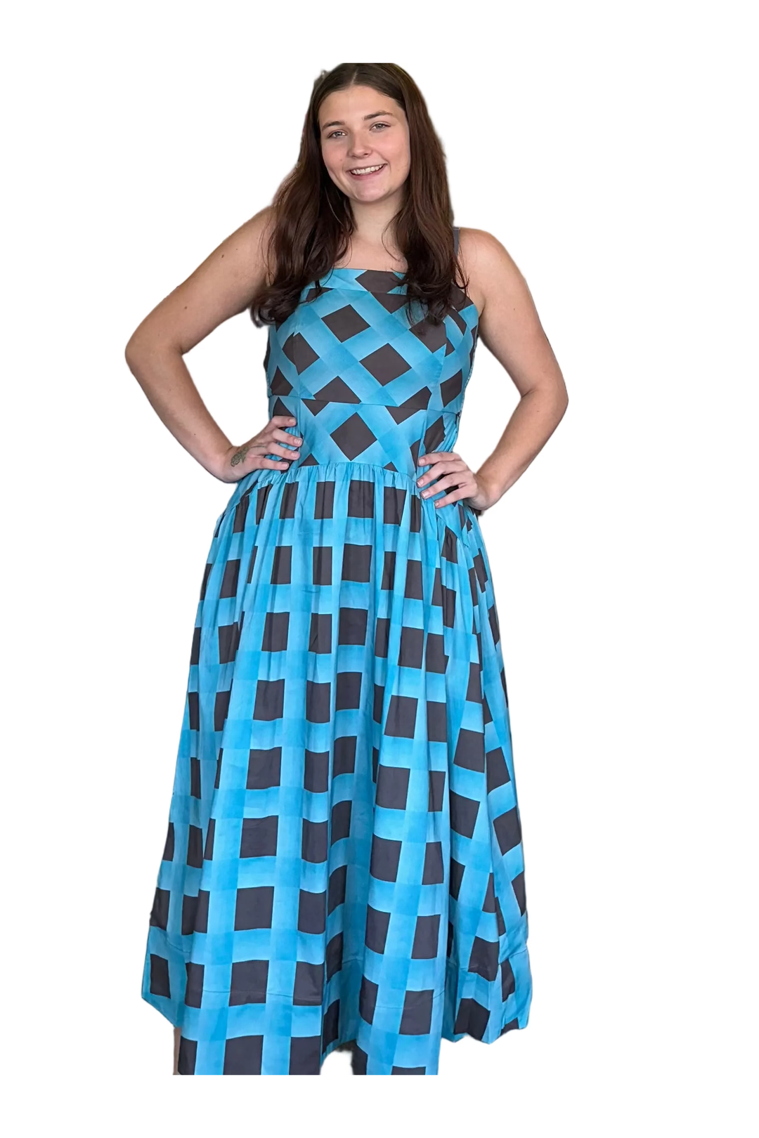Entro Blue Geometric Midi Dress