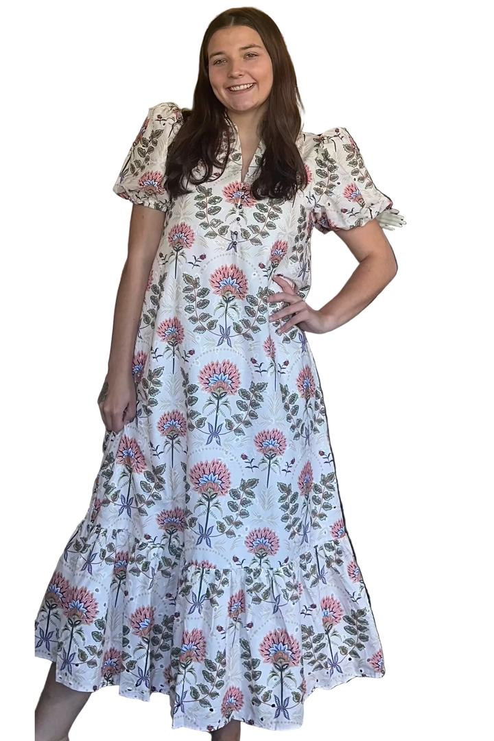 Entro Ecru Floral Print Midi Dress | Women’s Fall Dress