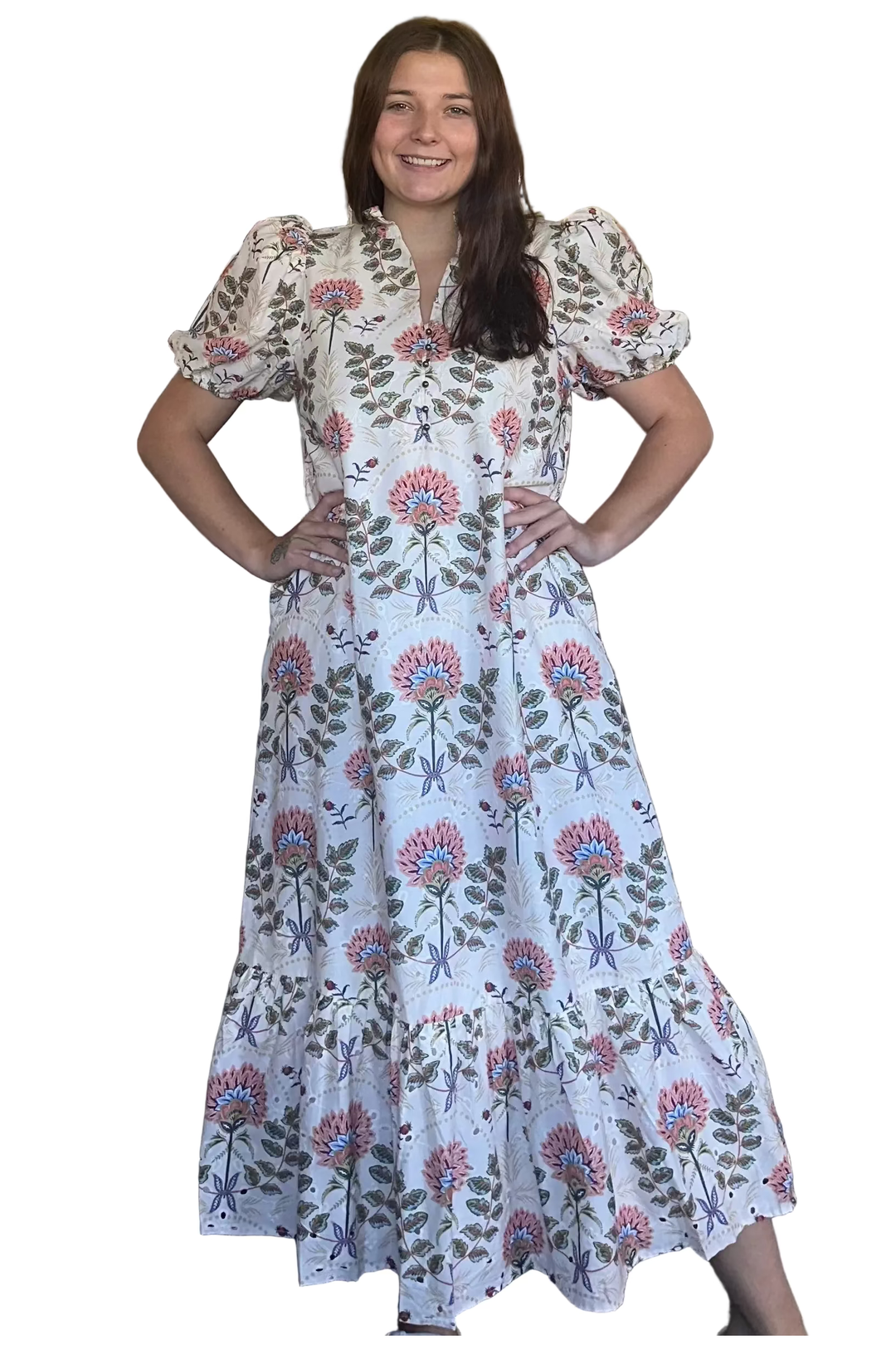 Entro Ecru Floral Print Midi Dress | Women’s Fall Dress