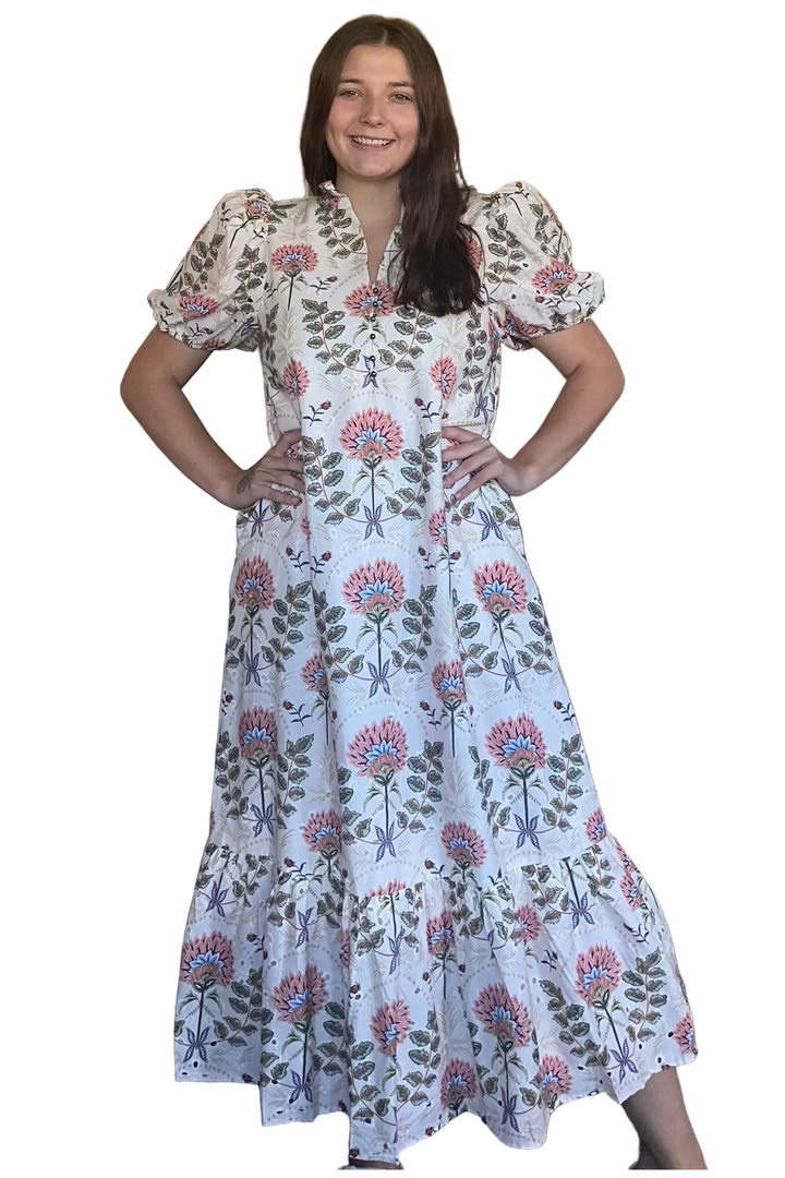 Entro Ecru Floral Print Midi Dress | Women’s Fall Dress