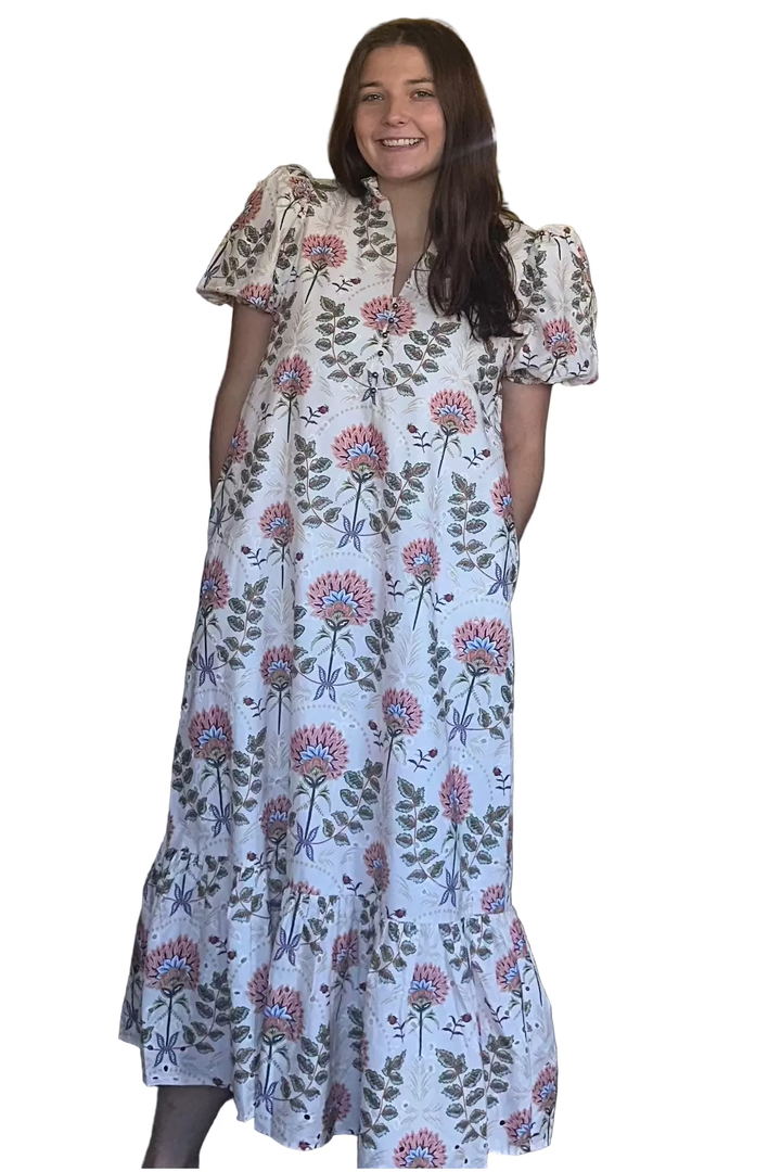 Entro Ecru Floral Print Midi Dress | Women’s Fall Dress