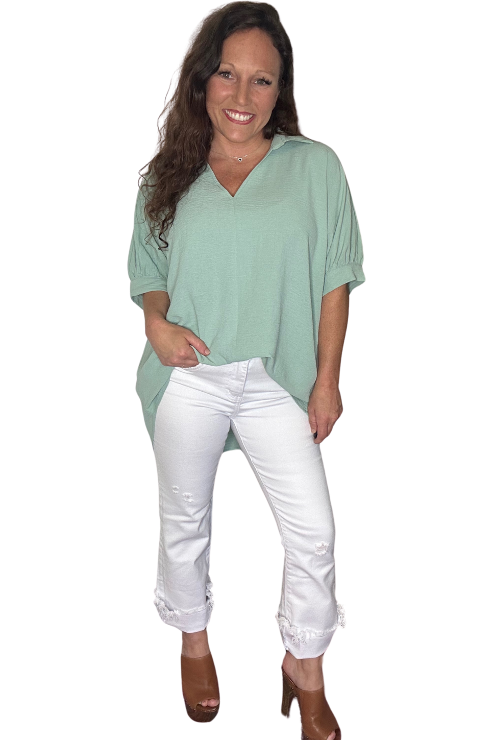 Jodifl - Solid Color Collared Top with Short Dolman Sleeves and Banded Cuffs - Vintage Dragonfly Boutique