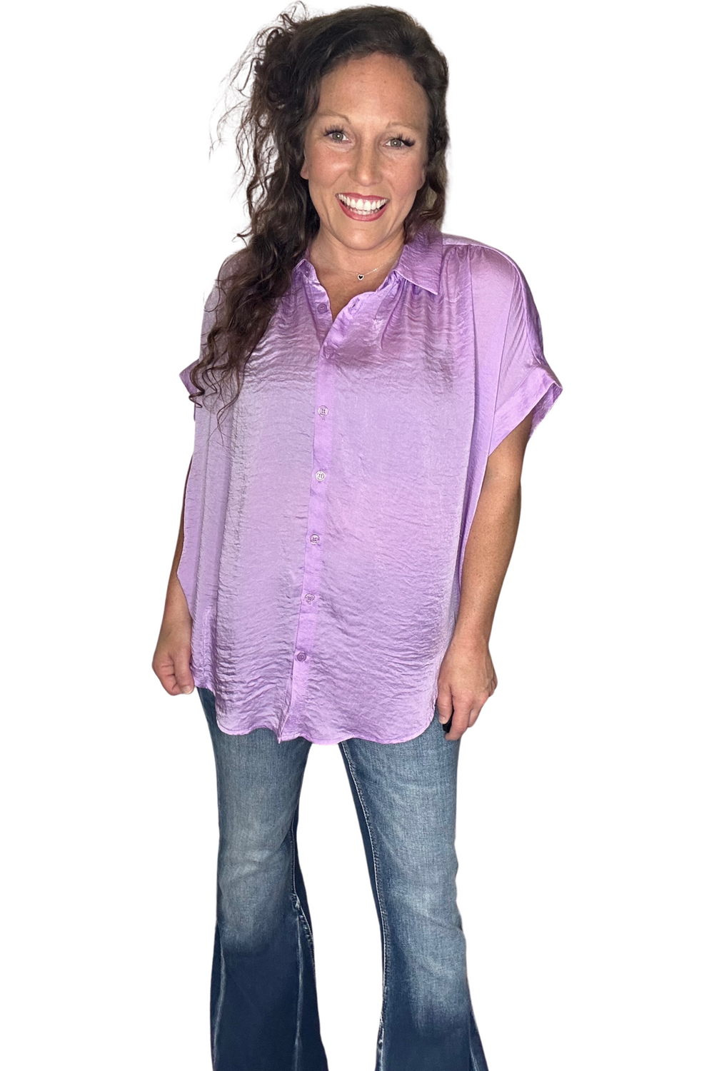 Jodifl Lavender Collared Button Up Top - Vintage Dragonfly Boutique