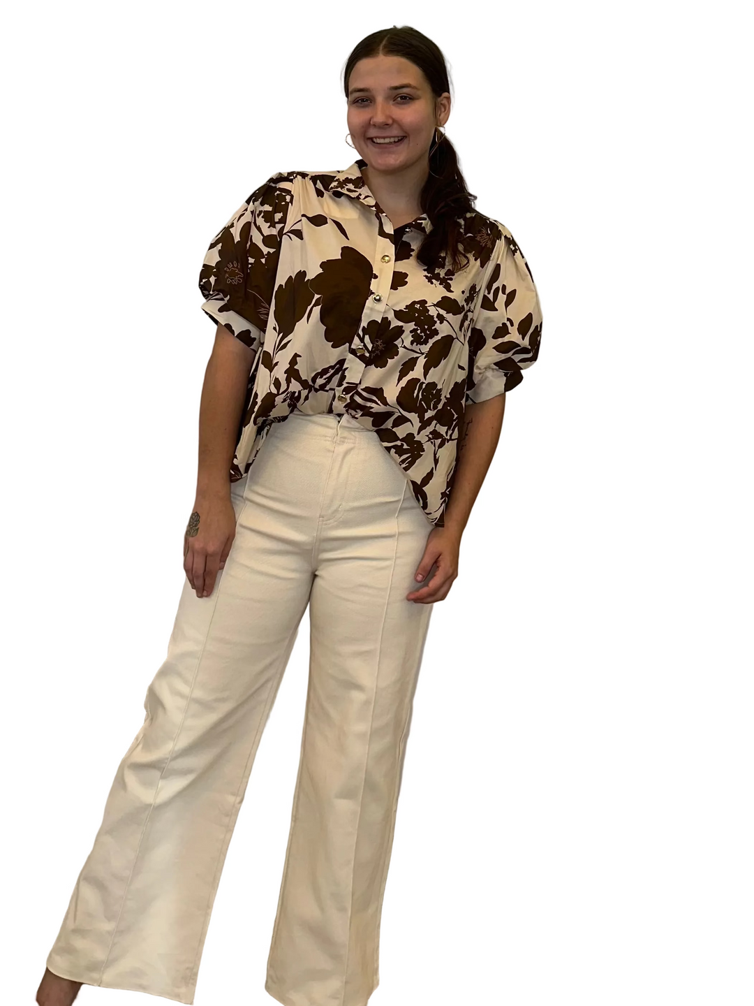 Entro Ecru High-Rise Cropped Pants with Seam Detail | Boutique Pants