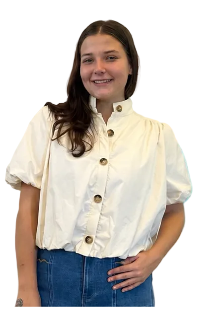 Entro High Neck Button Front Puff Sleeve Jacket - Vintage Dragonfly Boutique