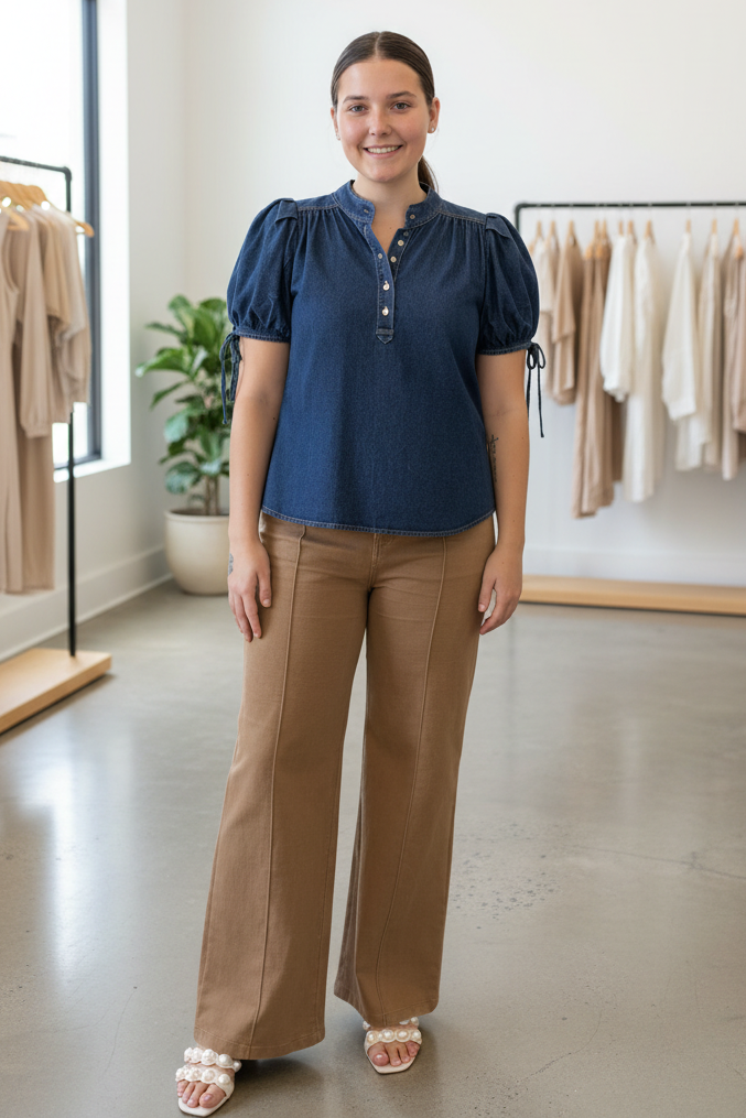 Entro Denim Puff Sleeve Top