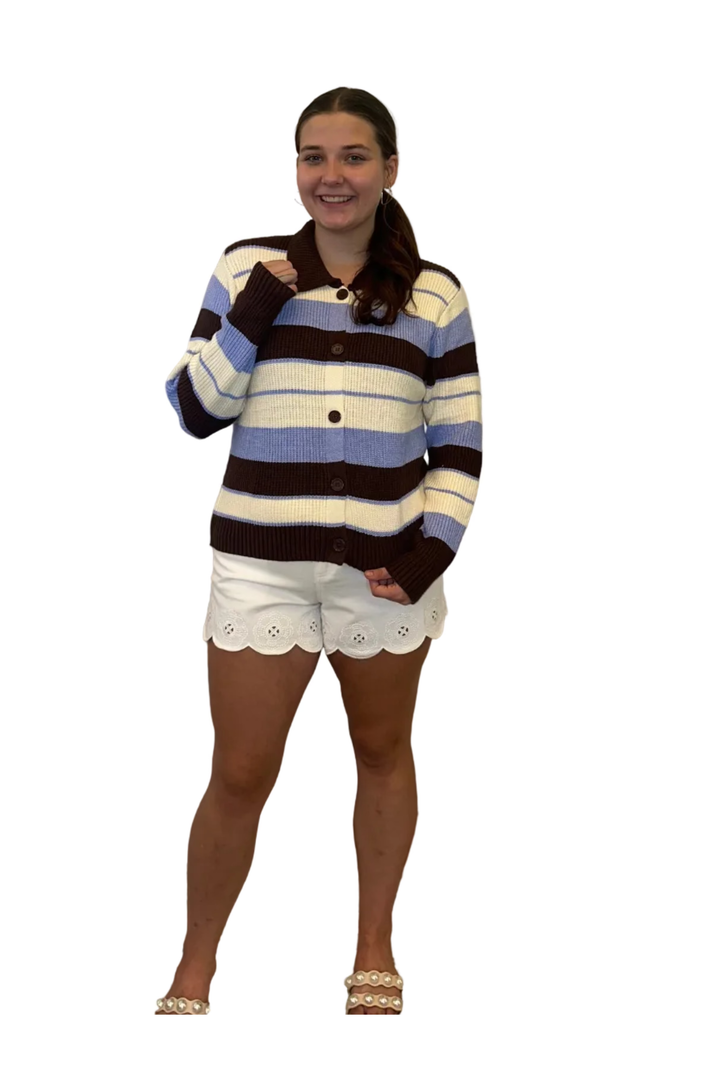 Entro Chocolate Striped Collared Cardigan