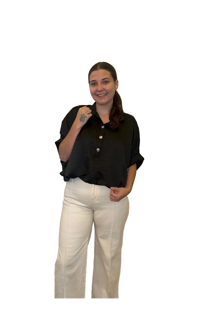 Entro Black Button Front Dolman Sleeve Top