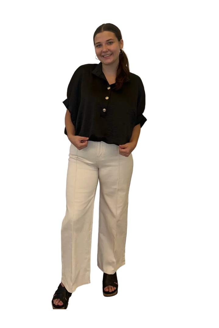Entro Black Button Front Dolman Sleeve Top