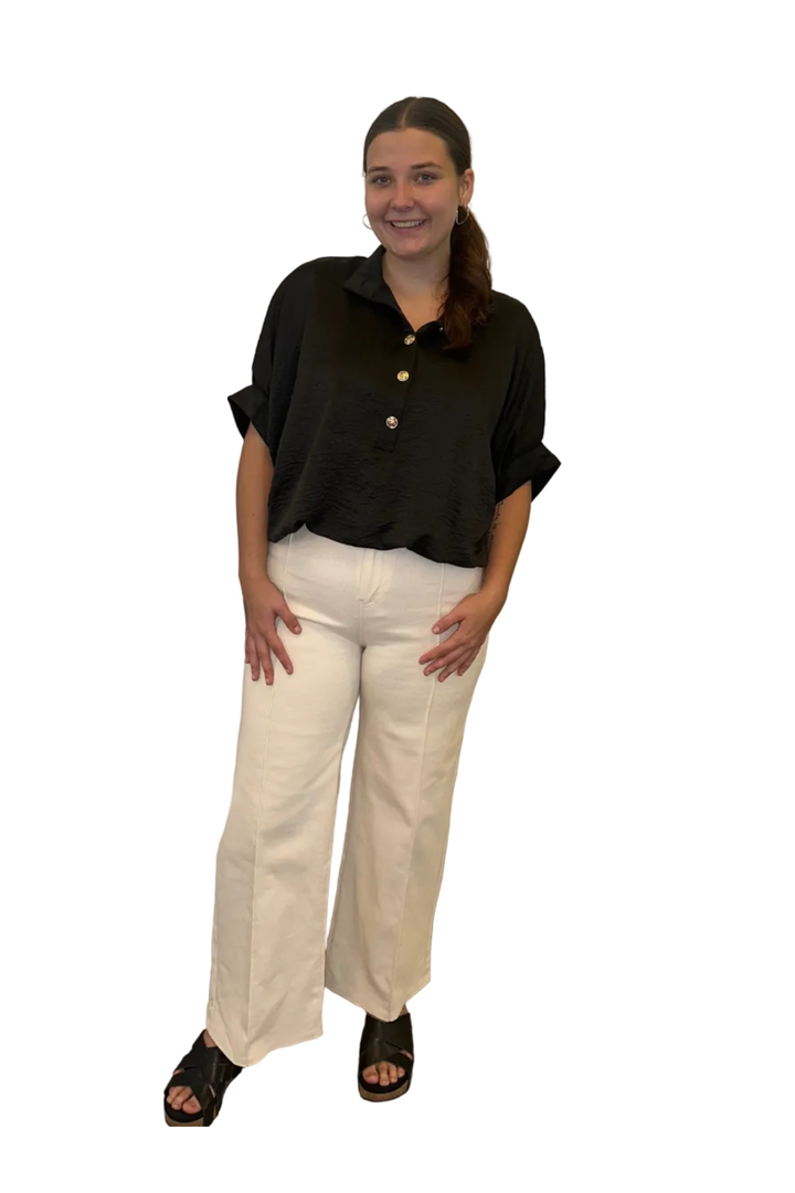 Entro Black Button Front Dolman Sleeve Top