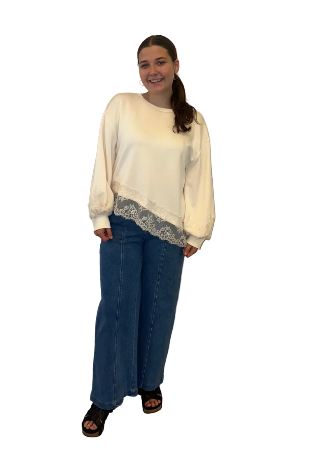 Entro Lace Hem Pullover Top
