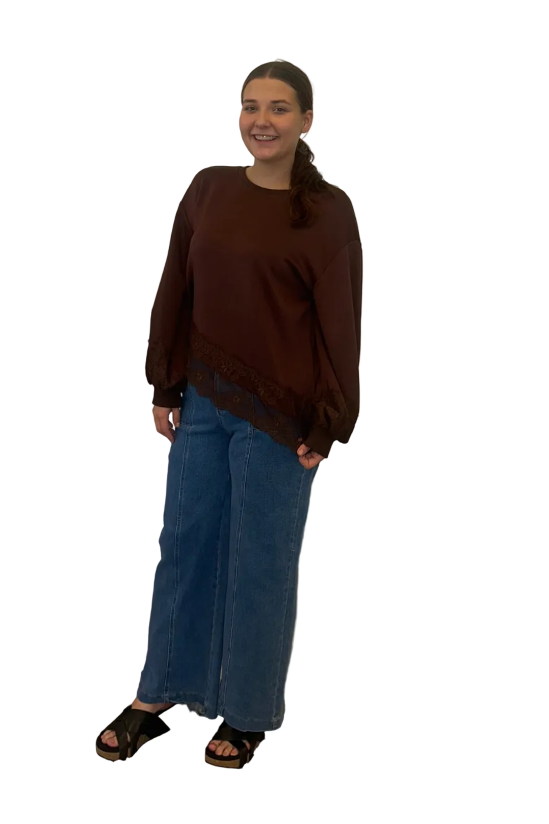 Entro Lace Hem Pullover Top - Vintage Dragonfly Boutique
