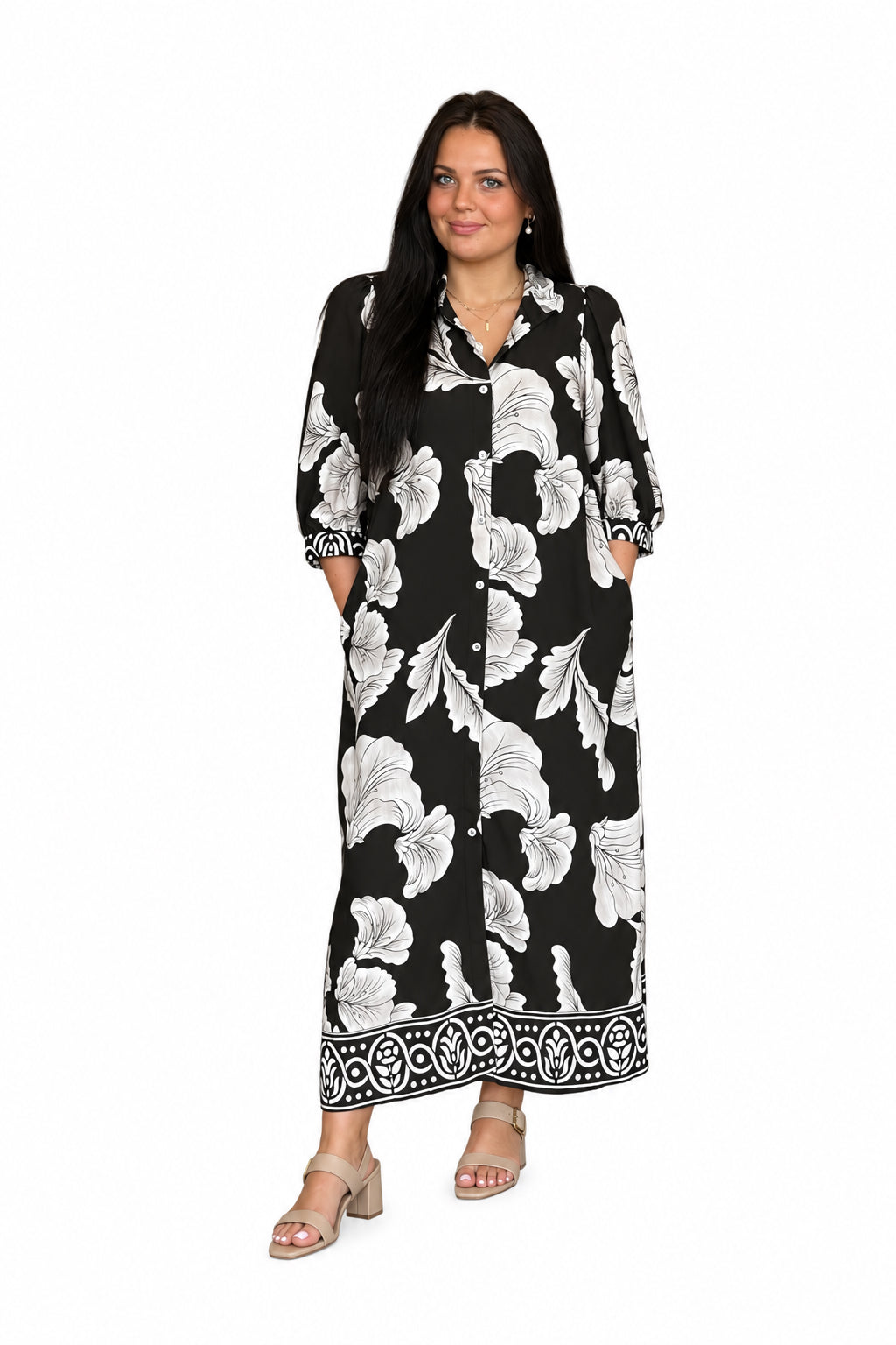 Entro Olive Floral Button-Front Maxi Dress - Vintage Dragonfly Boutique