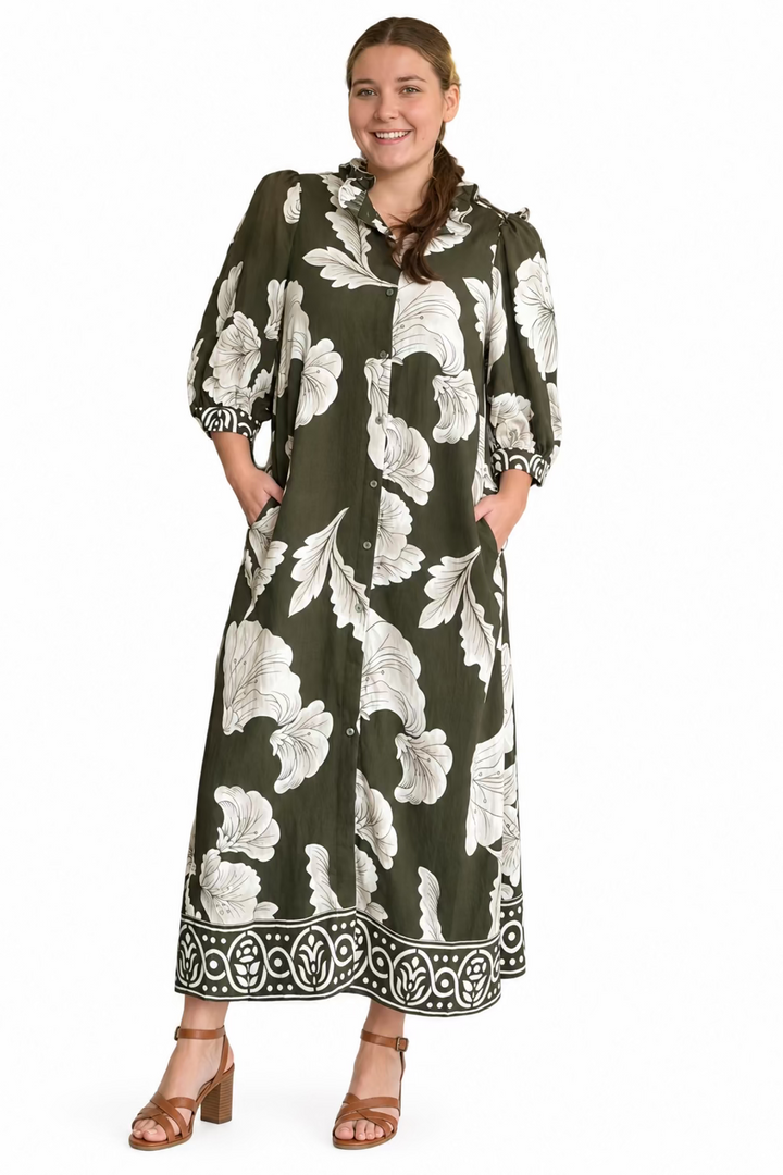Entro Olive Floral Button-Front Maxi Dress - Vintage Dragonfly Boutique