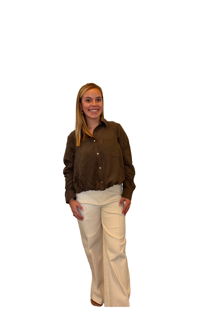 Entro Textured Button Down Blouse in Brown or Camel