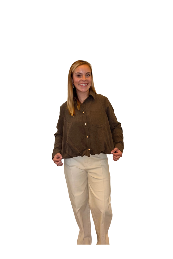 Entro Textured Button Down Blouse in Brown or Camel