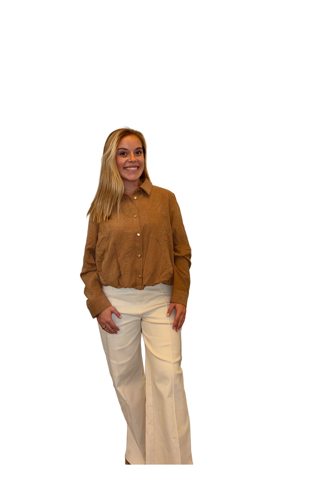 Entro Textured Button Down Blouse in Brown or Camel