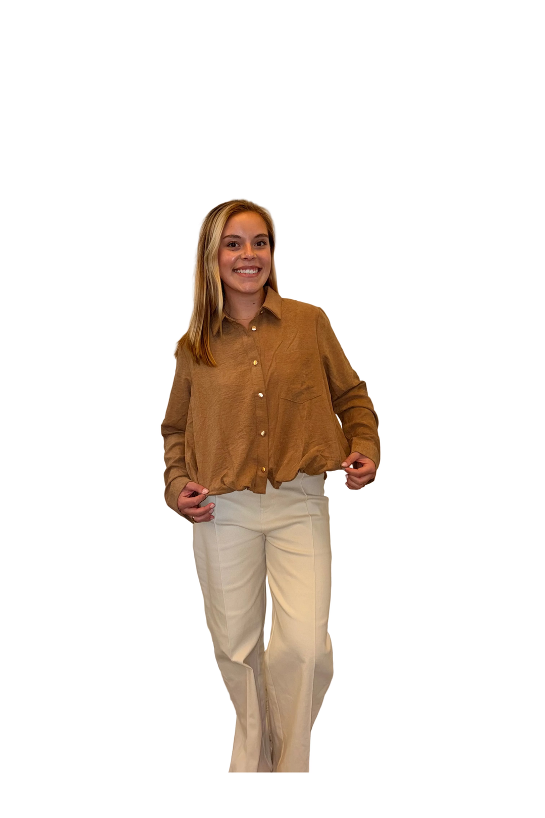 Entro Textured Button Down Blouse in Brown or Camel