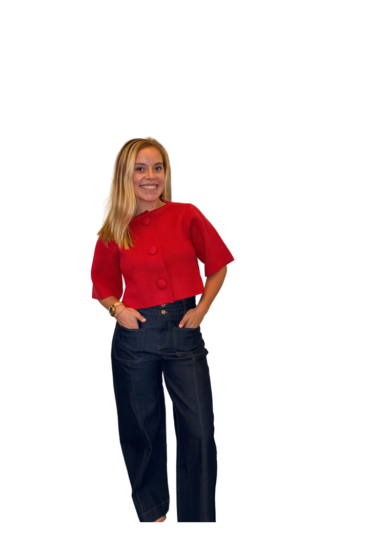Entro Red Short Sleeve Button Front Cardigan