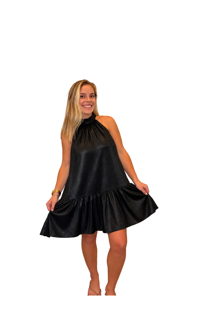 Entro Black Metallic Halter Mini Dress