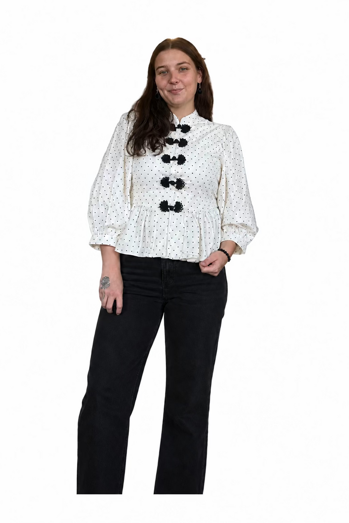 Entro Frog Closure Peplum Blouse - Vintage Dragonfly Boutique