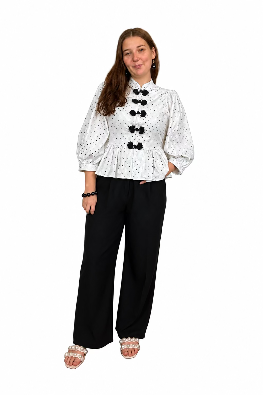 Entro Frog Closure Peplum Blouse - Vintage Dragonfly Boutique