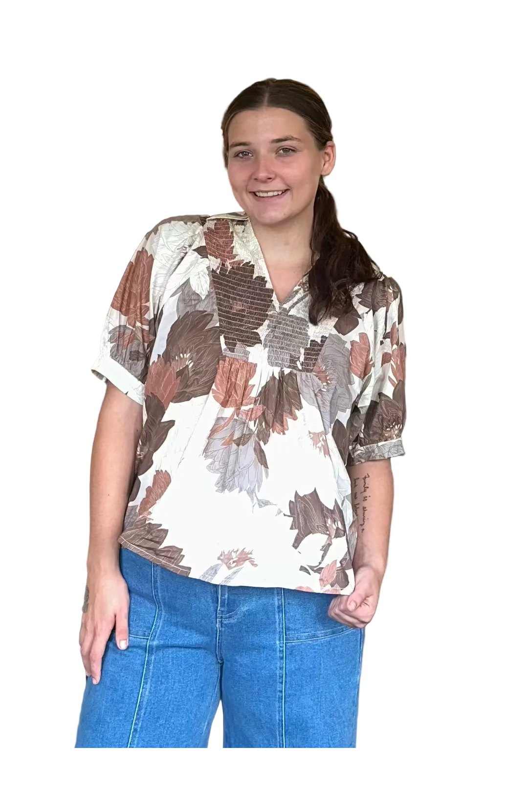 Entro Fall Floral Collared Puff Sleeve Blouse - Vintage Dragonfly Boutique