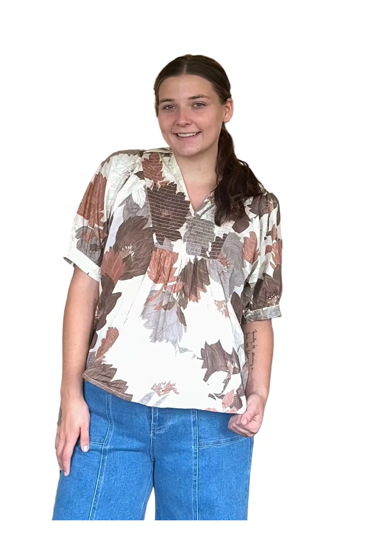 Entro Fall Floral Collared Puff Sleeve Blouse - Vintage Dragonfly Boutique