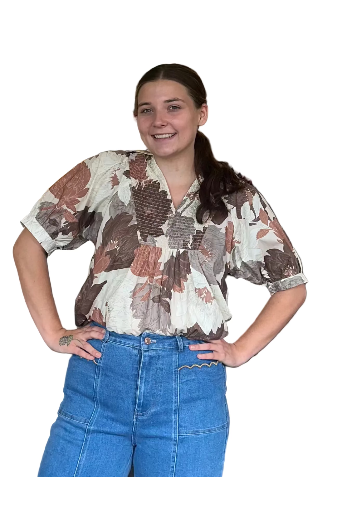 Entro Fall Floral Collared Puff Sleeve Blouse - Vintage Dragonfly Boutique